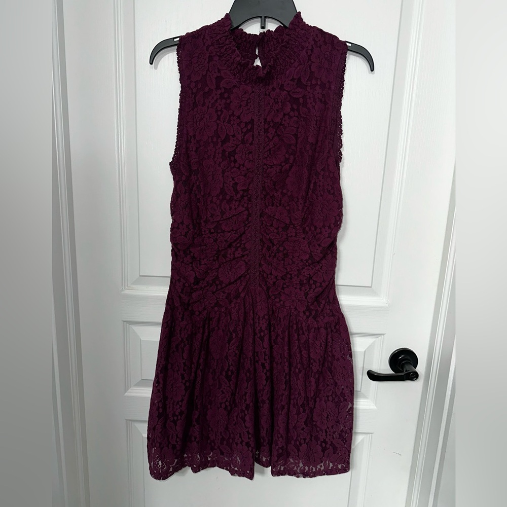 Skies Are Blue Plum Lace Midi Dress